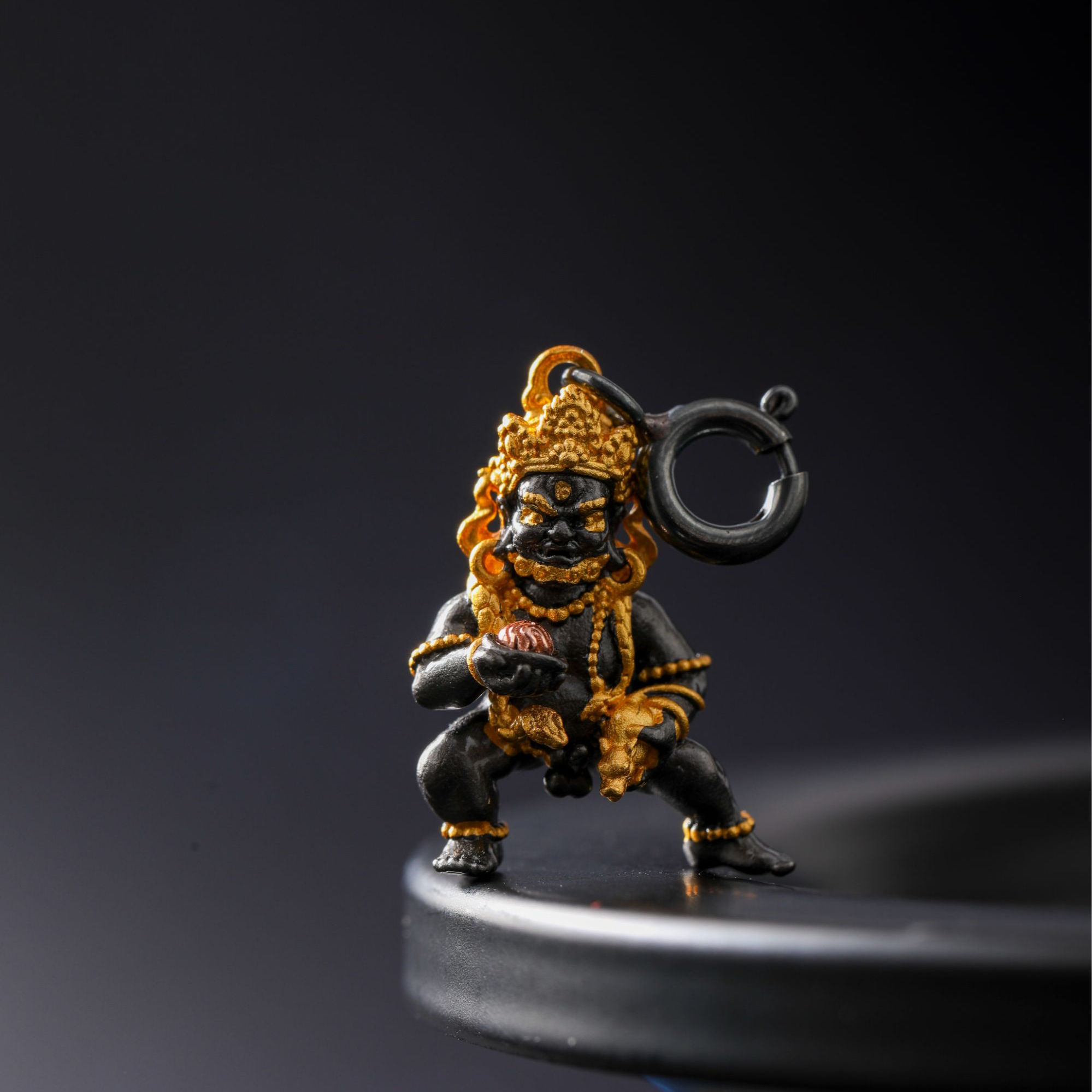 925银银制品 银饰-大黑天侧挂-文玩配饰雕刻镶嵌项坠素款手工