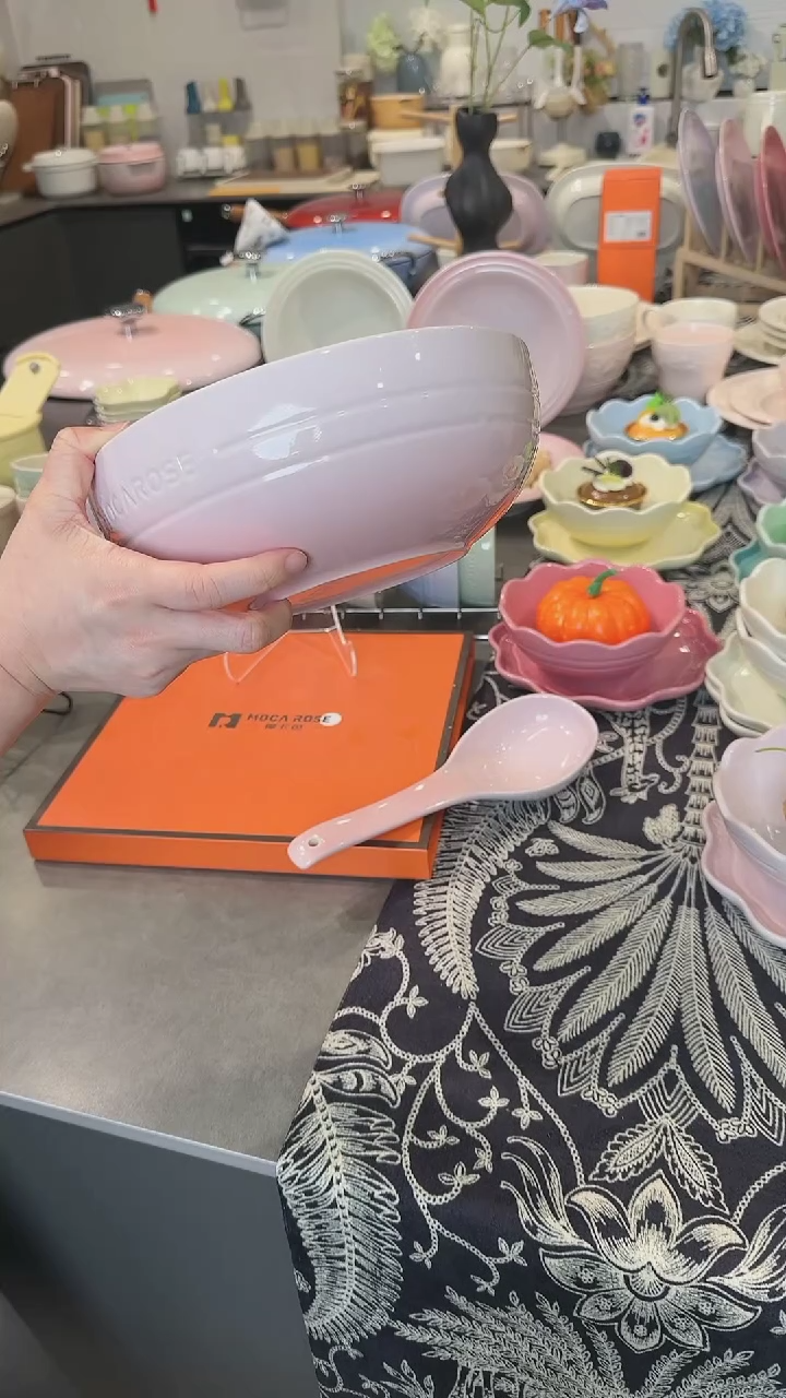 【闪购商品】瓷樱花粉-大汤碗汤勺组合装