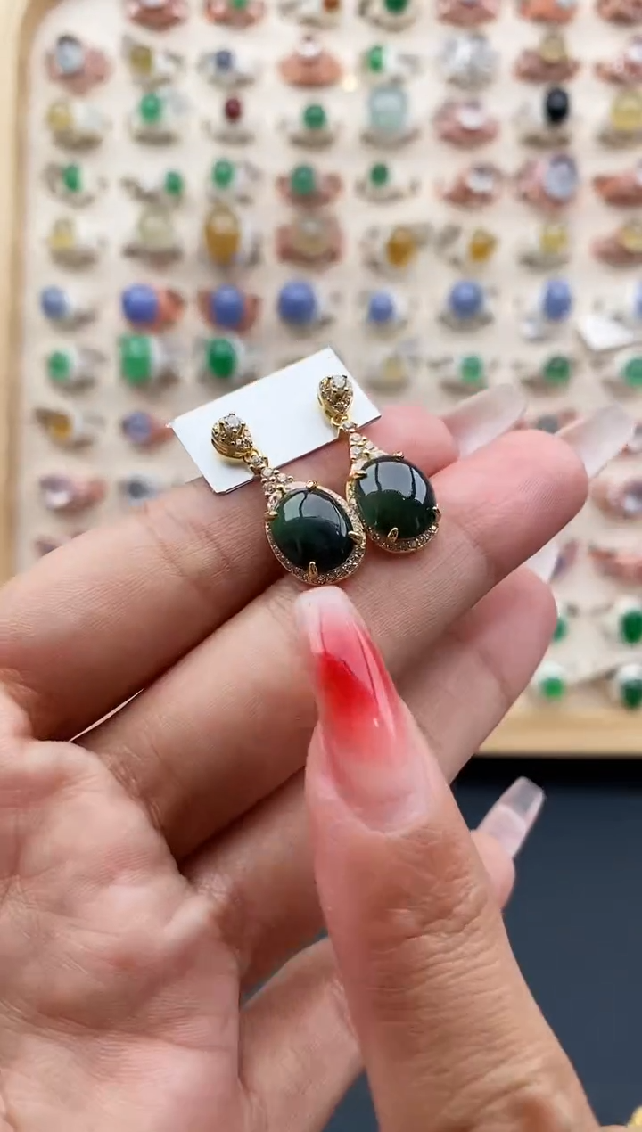 【闪购商品】翡翠耳饰银S925镶嵌缅甸天然A货翡翠333 2+