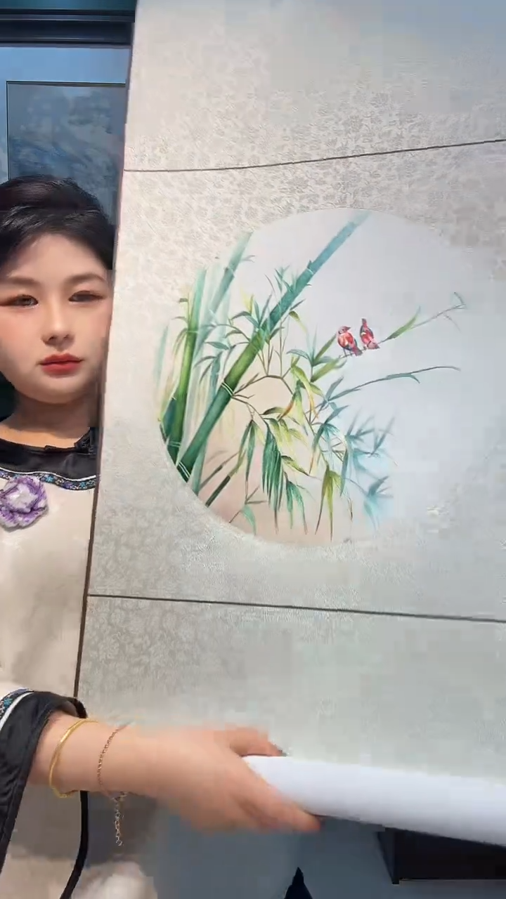 竖款非遗苏绣手工刺绣绣片竹子