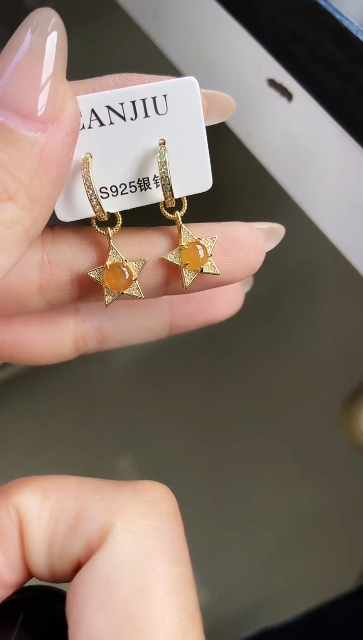 银S925镶嵌翡翠耳饰12