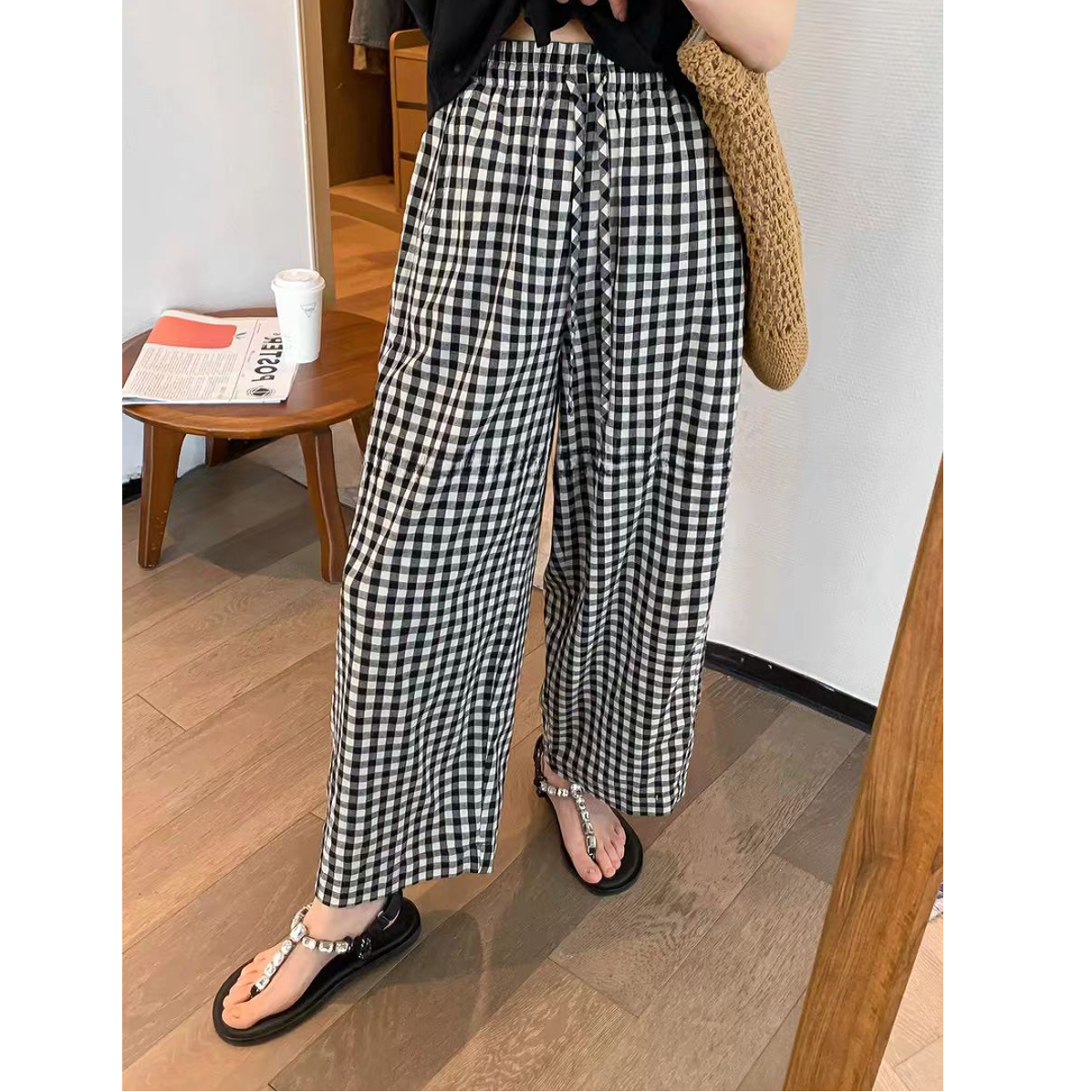 衣源G88060#高腰休闲裤女2025夏季新款宽松显瘦阔腿长裤（长约90）