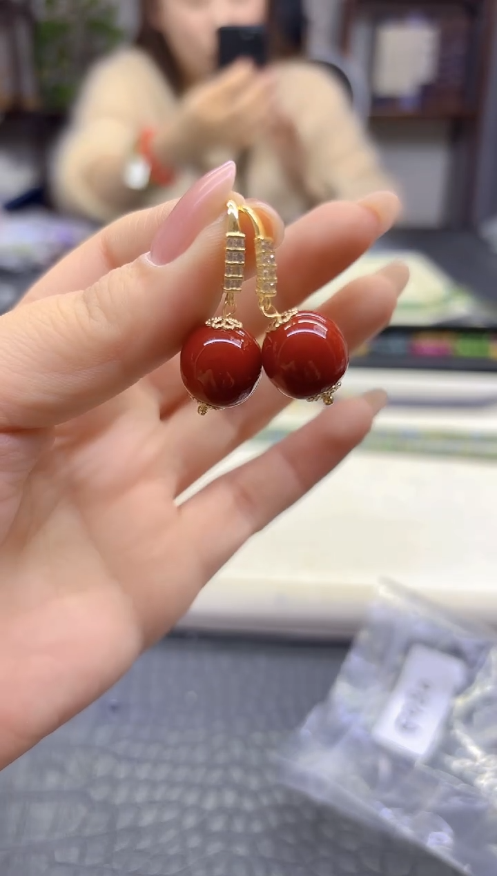 14K金镶嵌耳坠玛瑙/玉髓DIY款E980