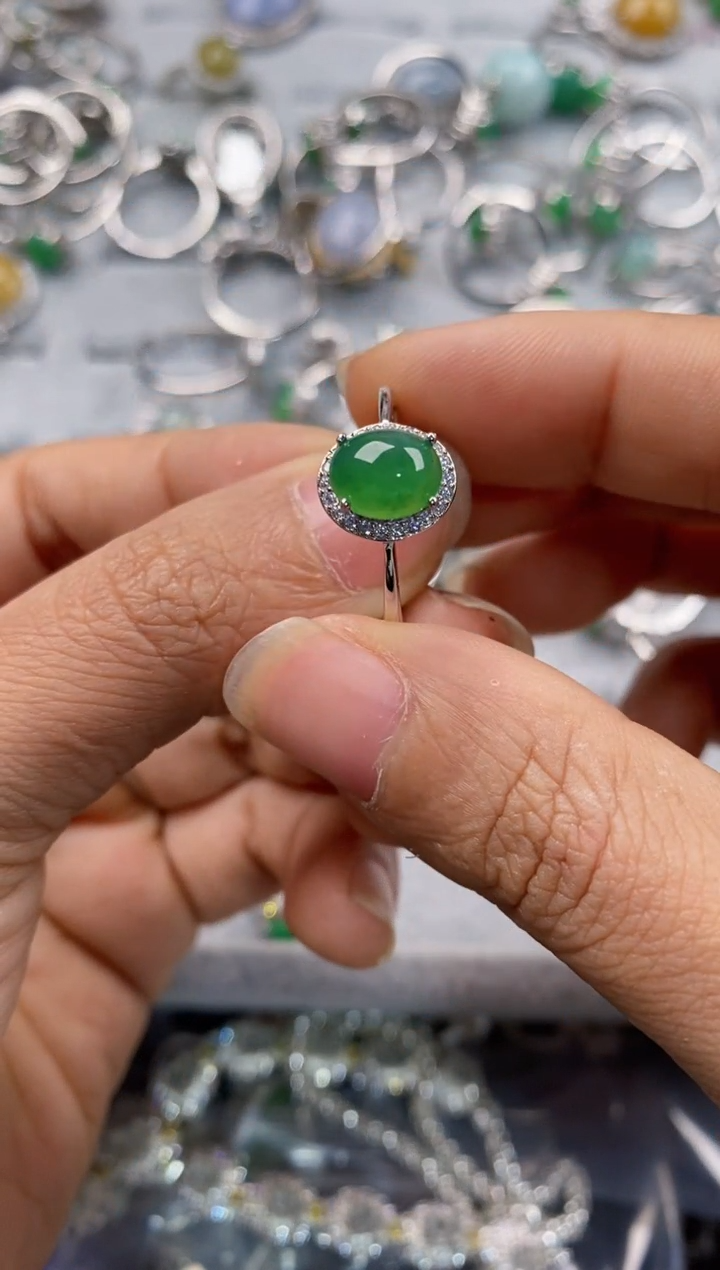 银S925镶嵌戒指翡翠333---9