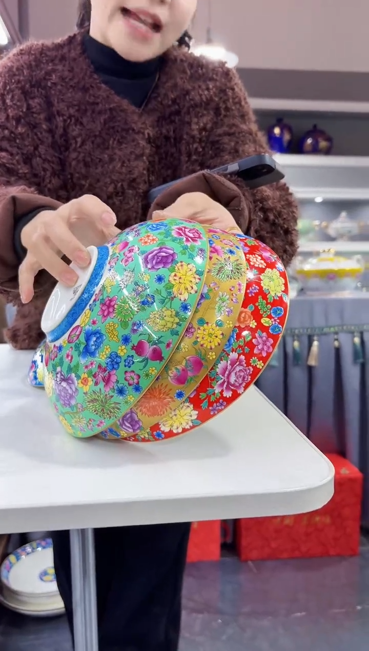 珐琅 8.5英寸元宝盘3个景德镇混色