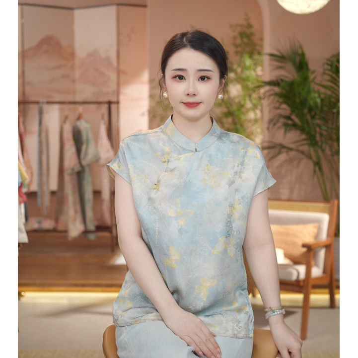 《 湖水蝶-短袖》新中式提花国风时尚休闲防晒透气短袖