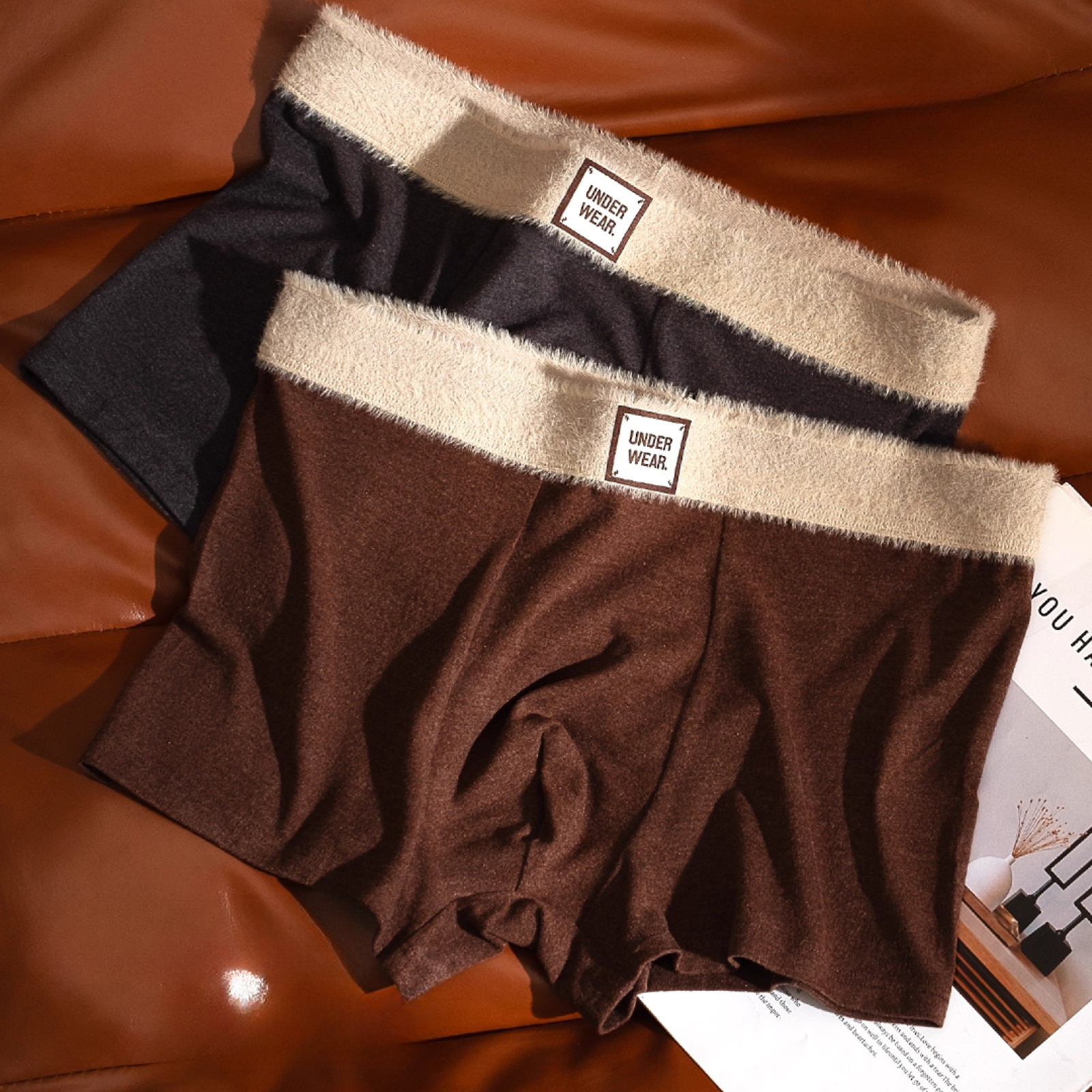 秋冬新款磨毛男士内裤棉质舒适高档中腰平角裤青年潮流短裤四角裤