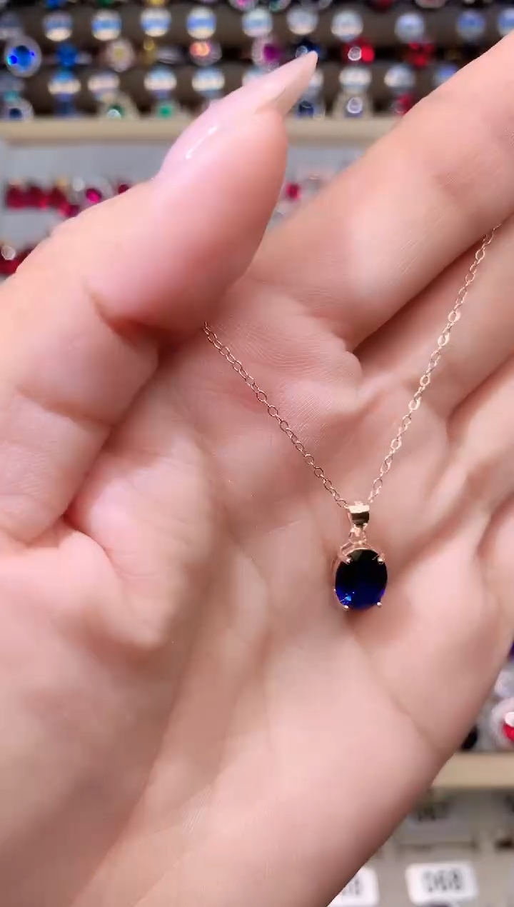 蓝宝石吊坠(赠链)银S925镶嵌玫瑰金79