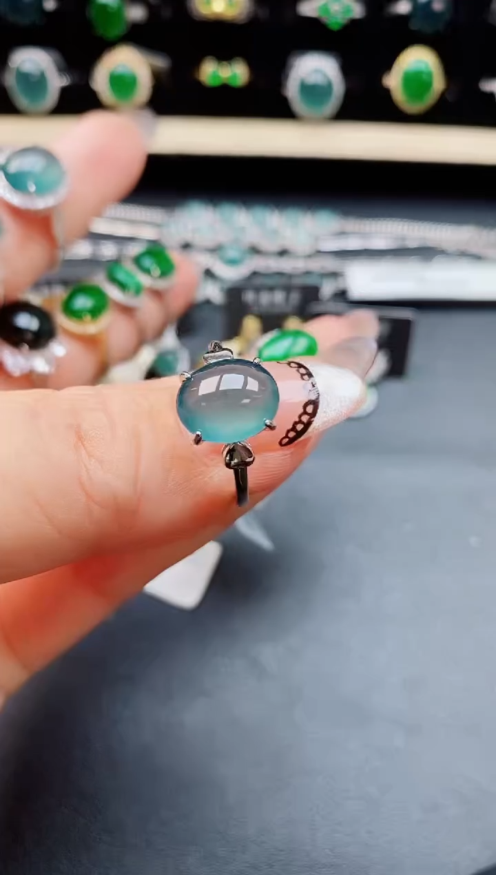 翡翠戒指银S925镶嵌508050