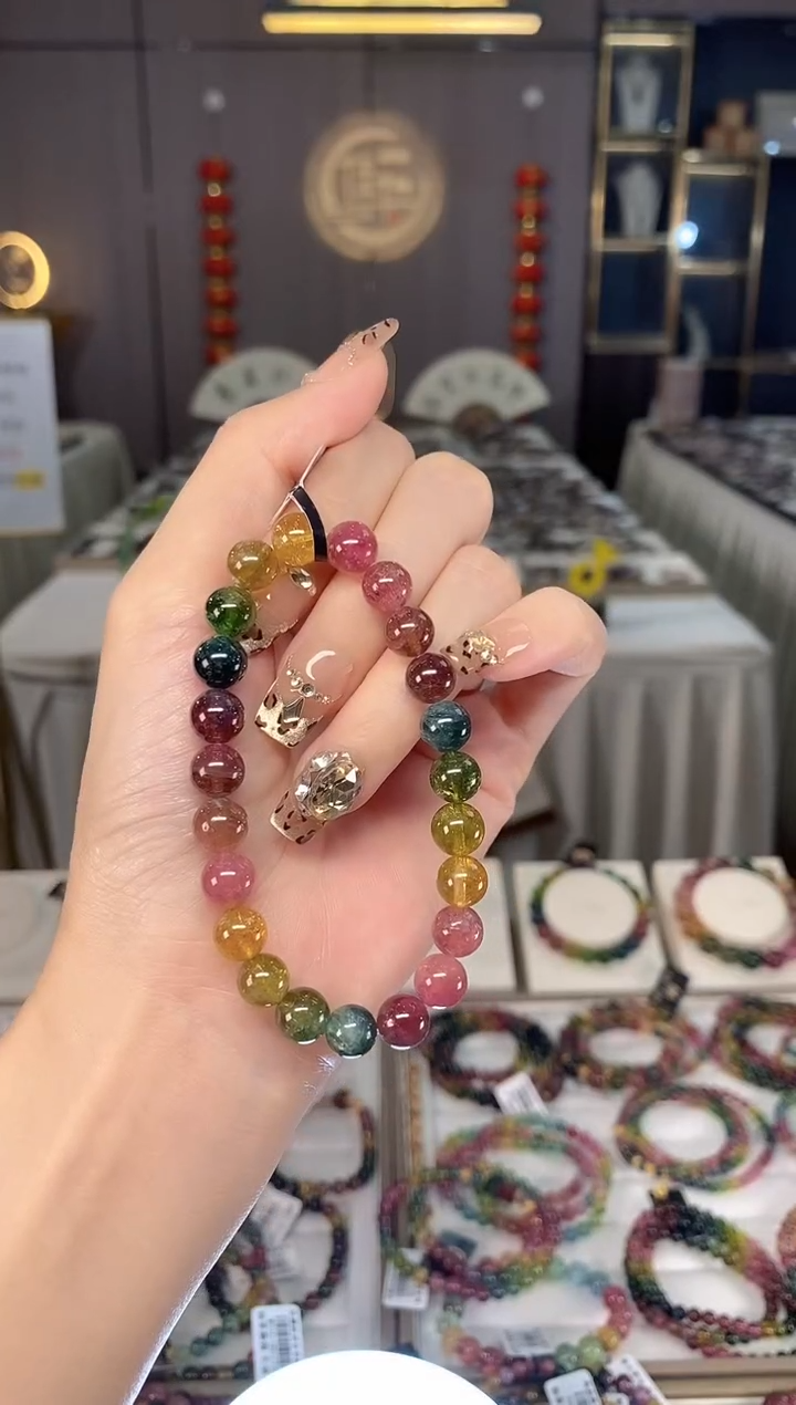 未镶嵌老矿碧玺色标彩虹单圈手串8mm+碧玺dan多样性发货一条