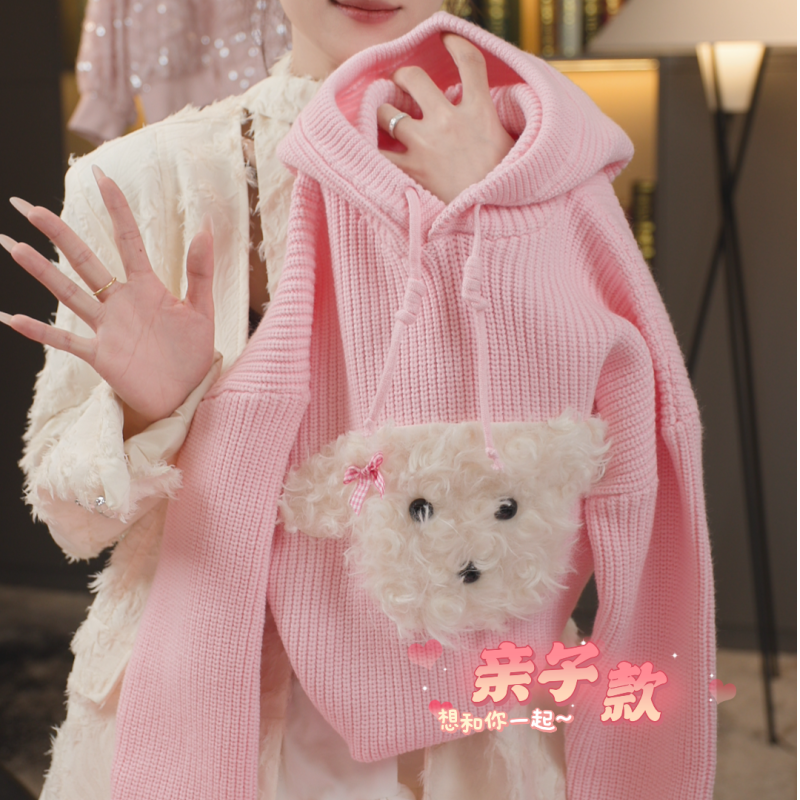 〖ANDI〗安迪秋冬款新款女童毛衣设计感韩系连帽小狗毛衣5254