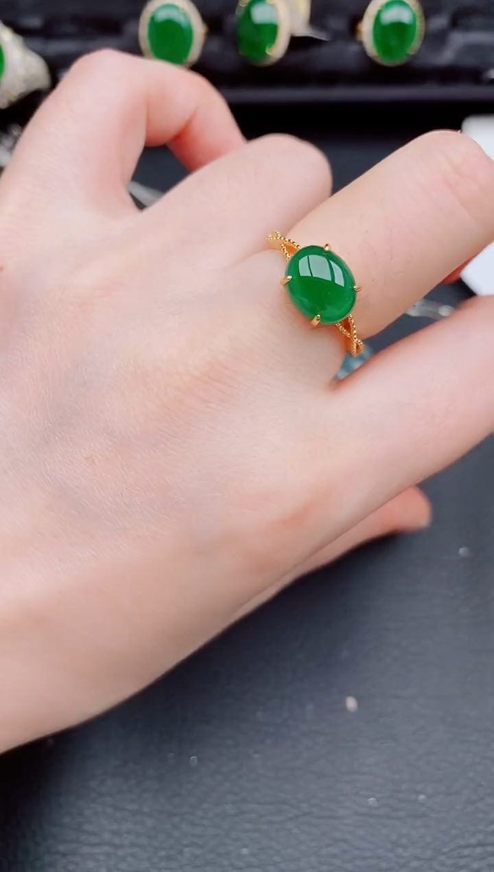 【闪购商品】翡翠戒指银S925镶嵌天然a货翡翠413