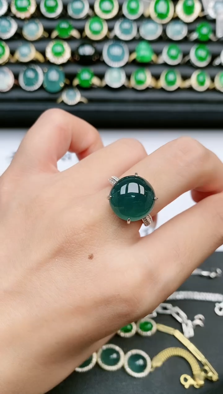 翡翠戒指银S925镶嵌1111111