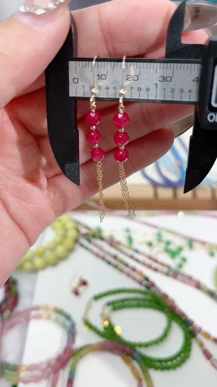 【闪购商品】红宝石耳饰14K金镶嵌三颗流苏59