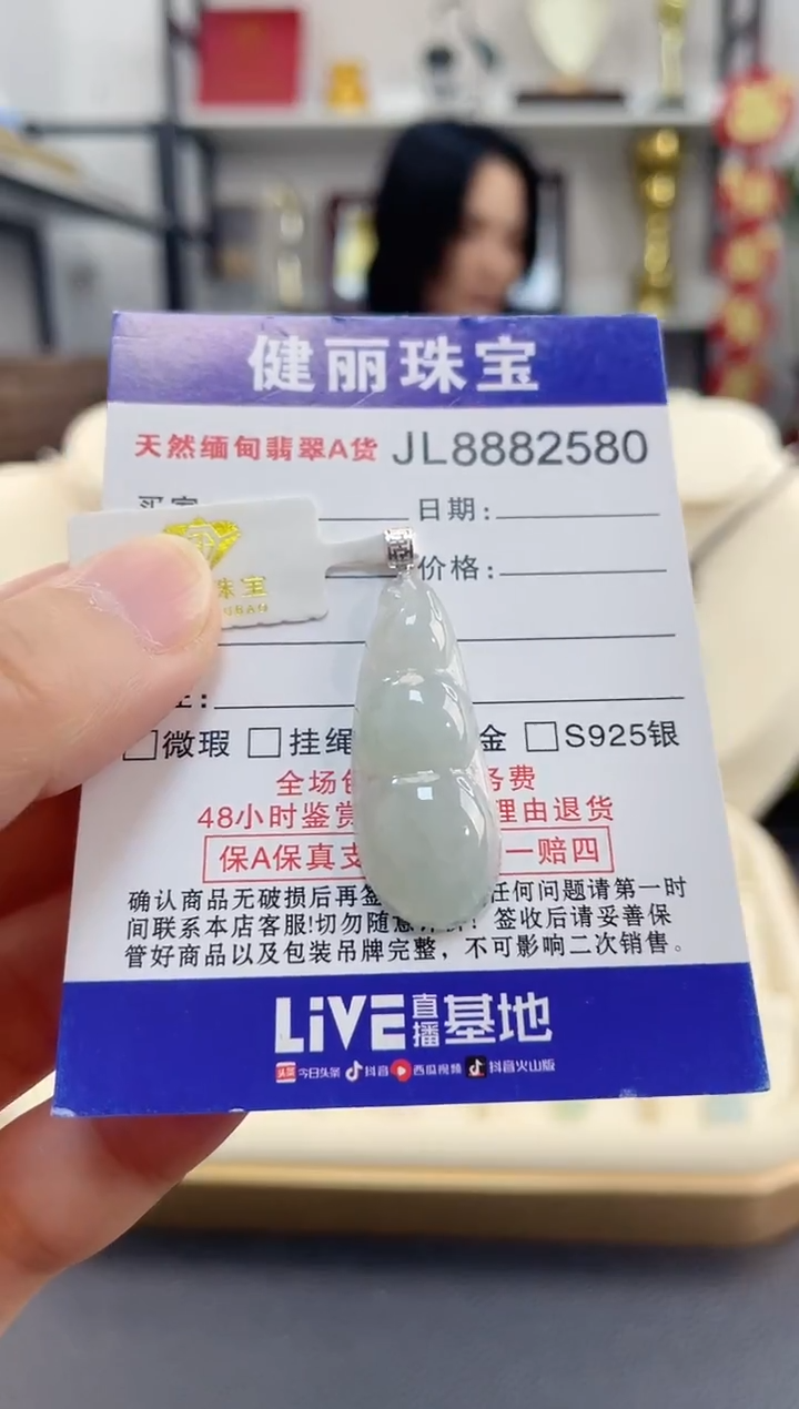 颈饰18K金镶嵌翡翠富贵豆(一物一证)+银链