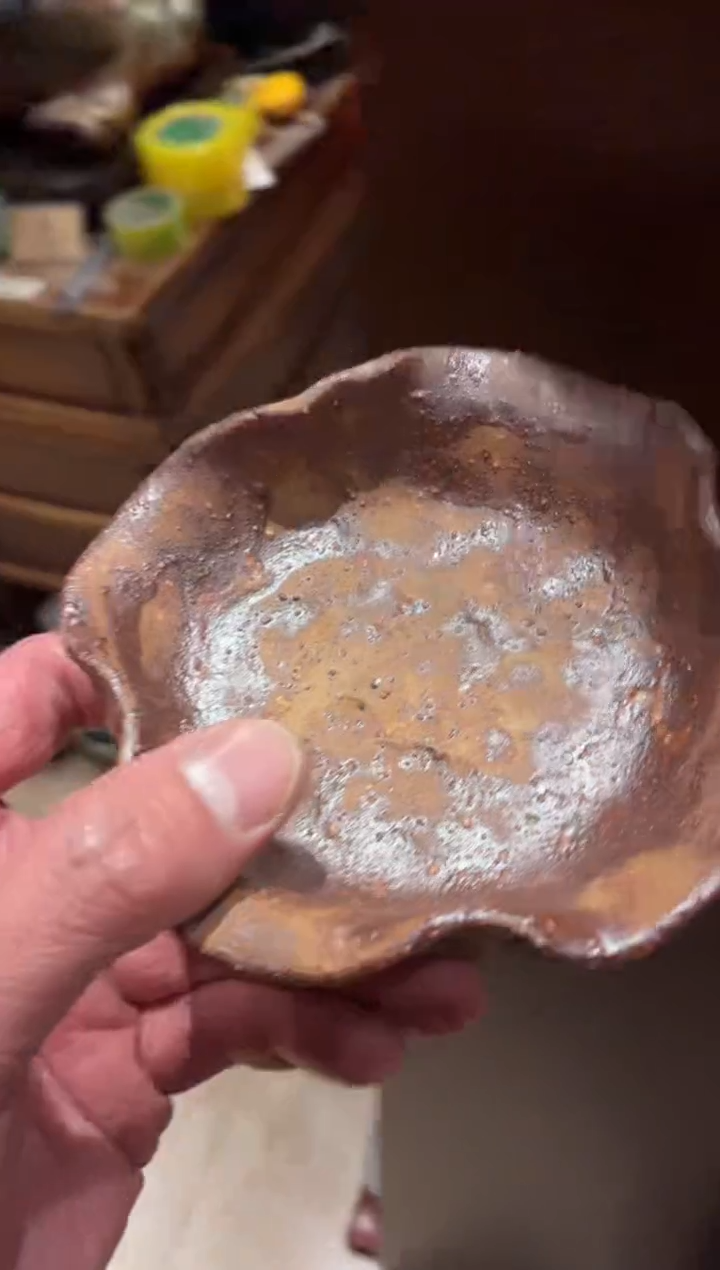 瓷片迁***玲785黄色粗陶手工小碟1个