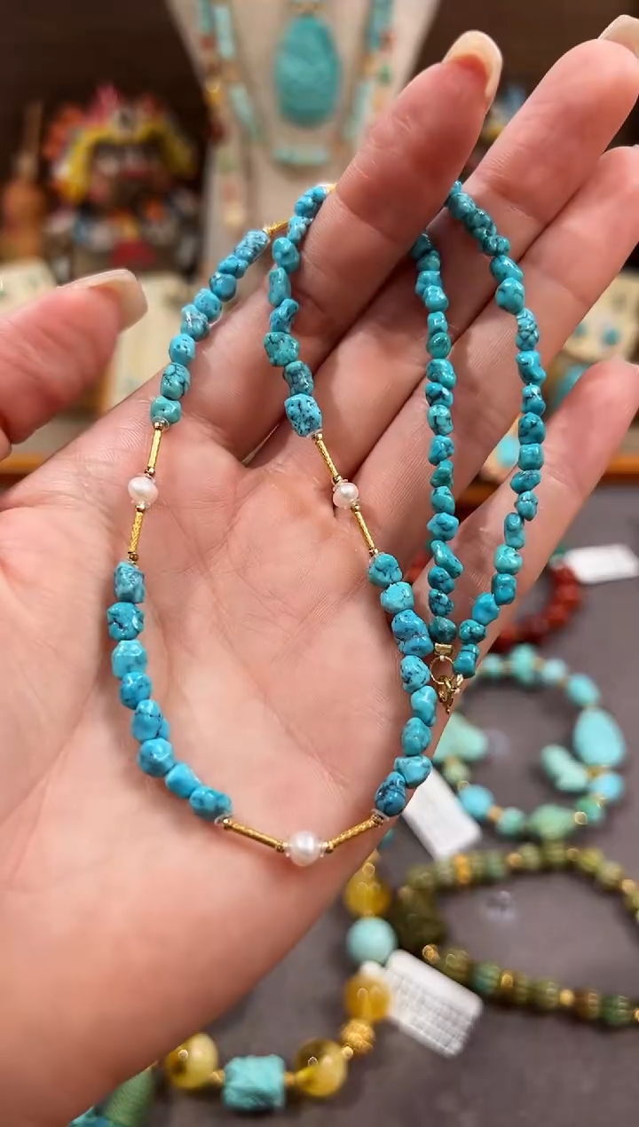 18K金镶嵌绿松石颈饰绿松石项链