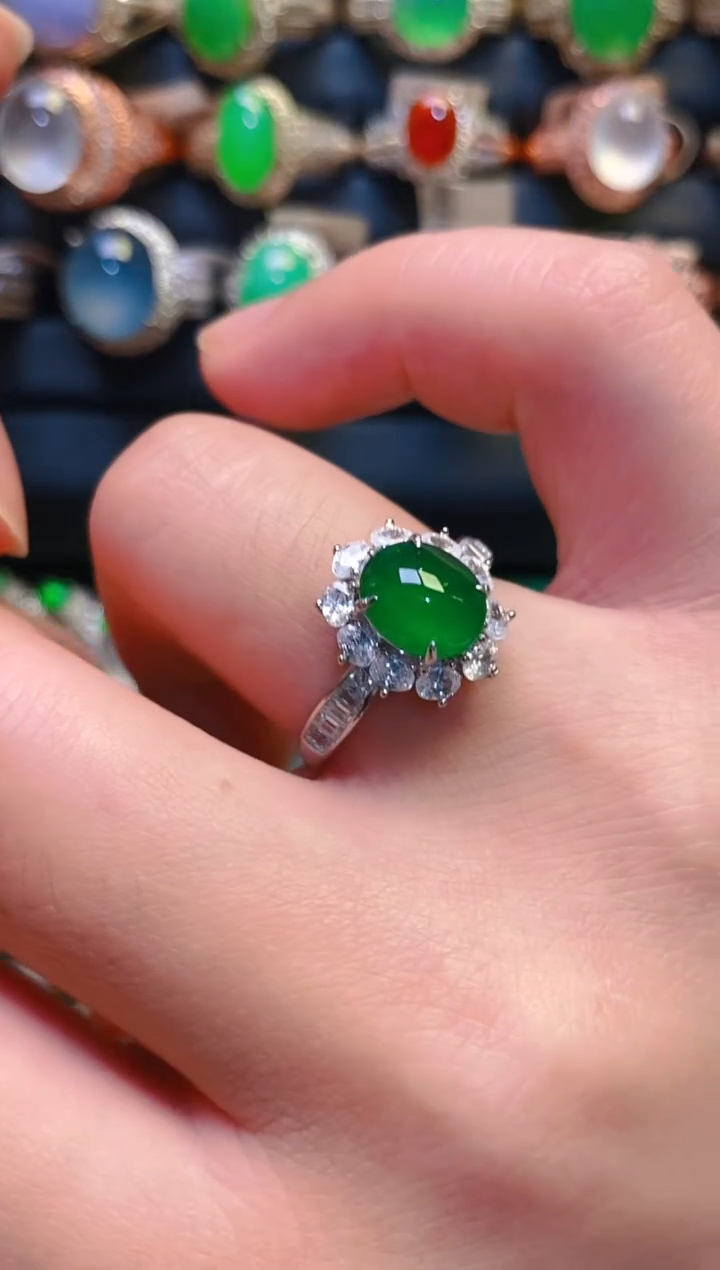 银S925镶嵌翡翠耳饰天然