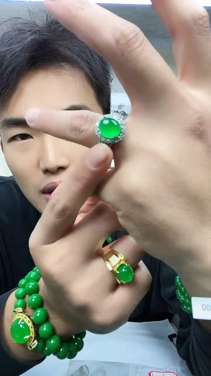 银S925镶嵌戒指翡翠J05