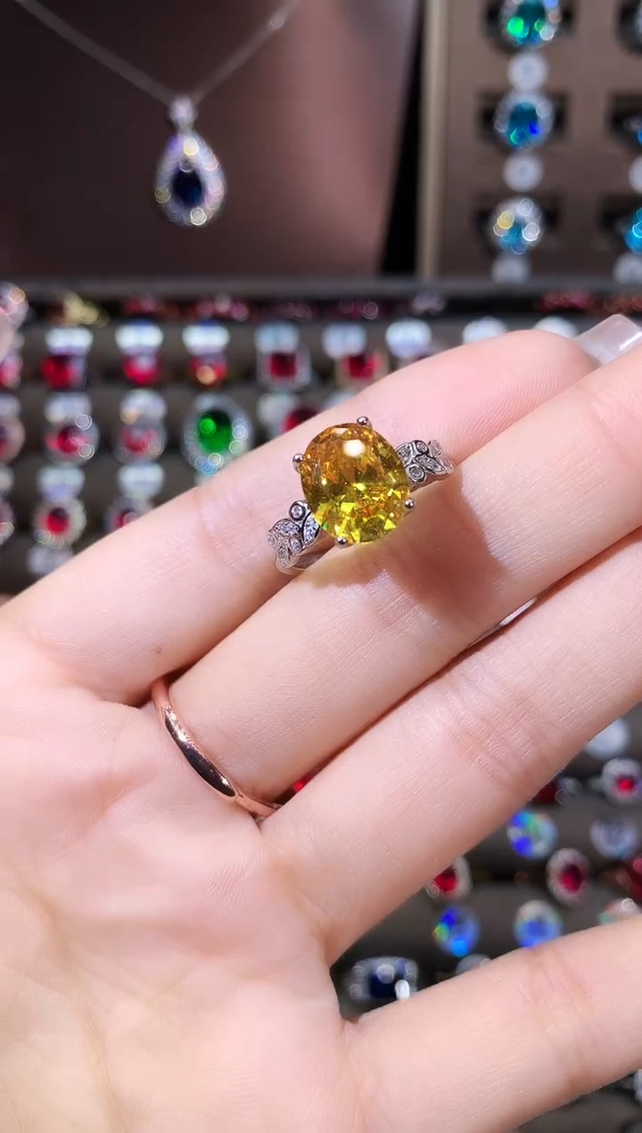 无925银金丝雀黄色戒指