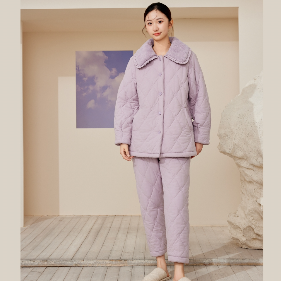 flossy弗劳思冬季女士三层加绒加厚时尚保暖家居服套装CD252