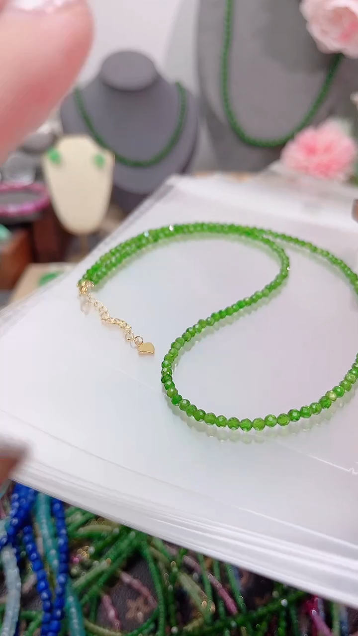 银S925镶嵌透辉石项链绿299