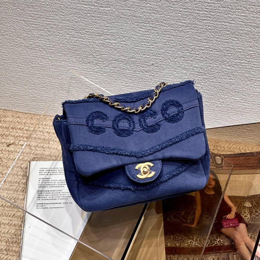 99新 Chanel/香奈儿 20P 海军蓝丹宁金扣coco方胖子