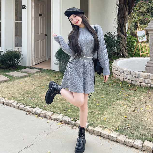 大姐姐少女绞花系列宽松毛衣外套女士秋季高级感针织毛衣短裙套装