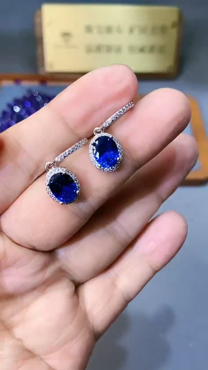 【闪购商品】蓝宝石耳饰银S925镶嵌354