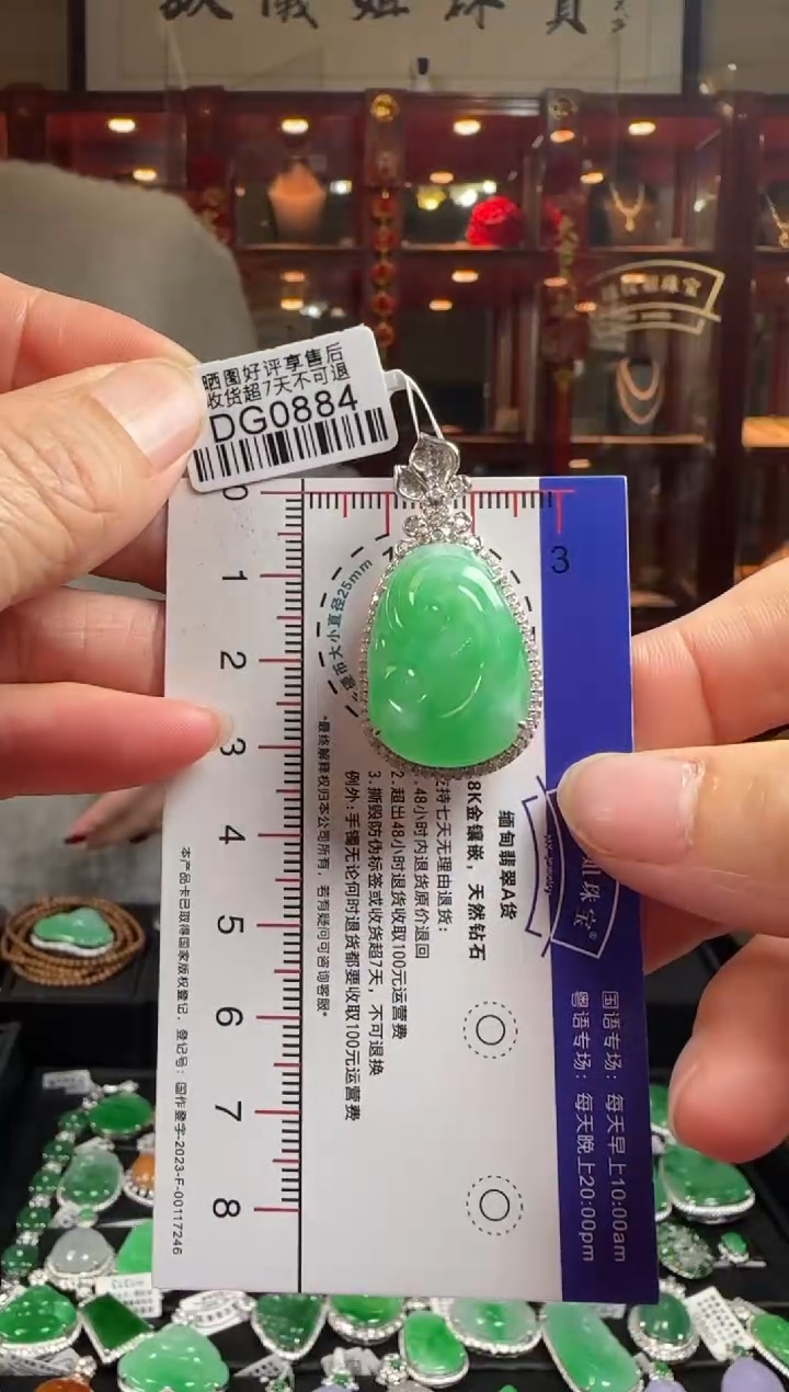 【闪购商品】翡翠颈饰18K金镶嵌DG0884冰绿如意