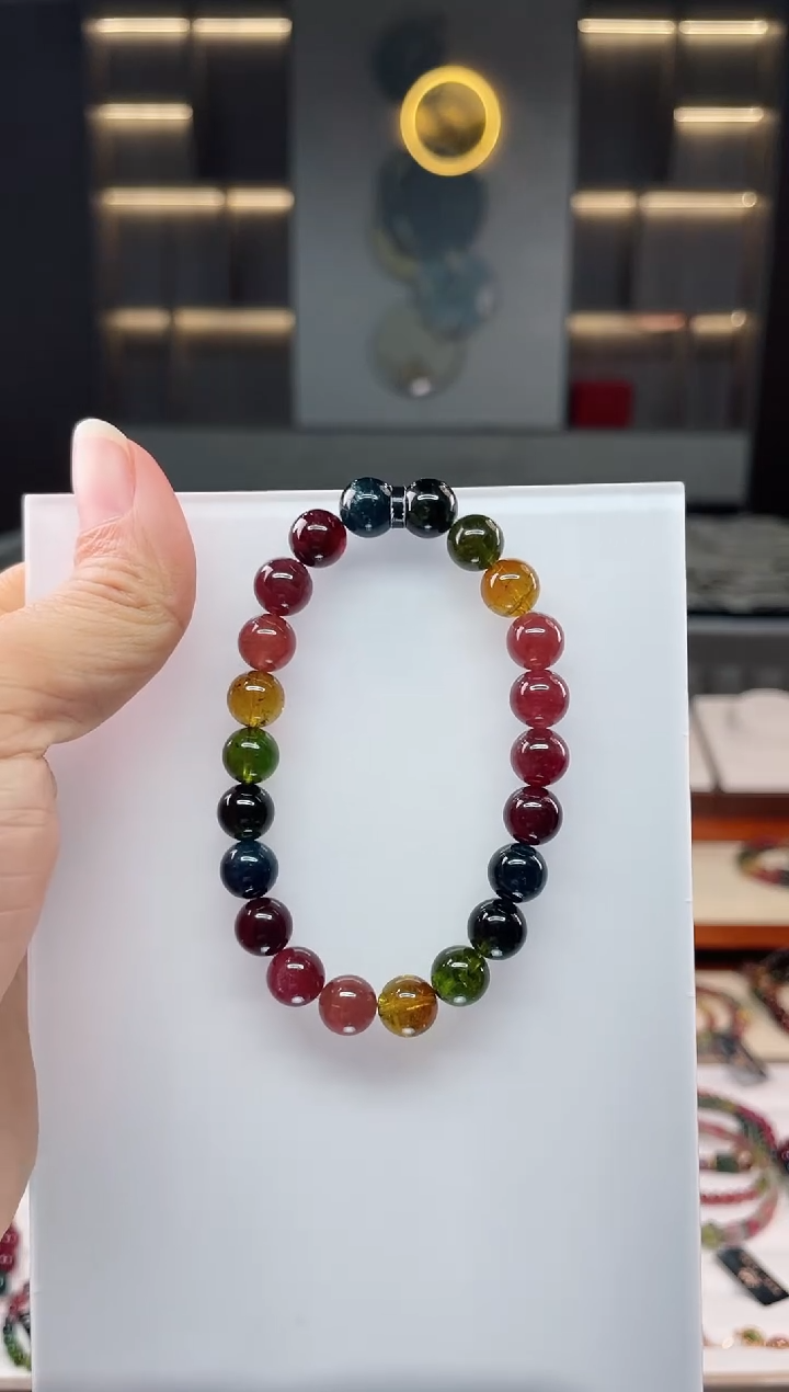 未镶嵌冰透体老矿碧玺单圈手串8mm+碧玺（多样性发一条）Q