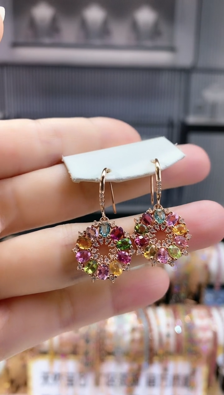 银S925镶嵌耳钩碧玺66666666666