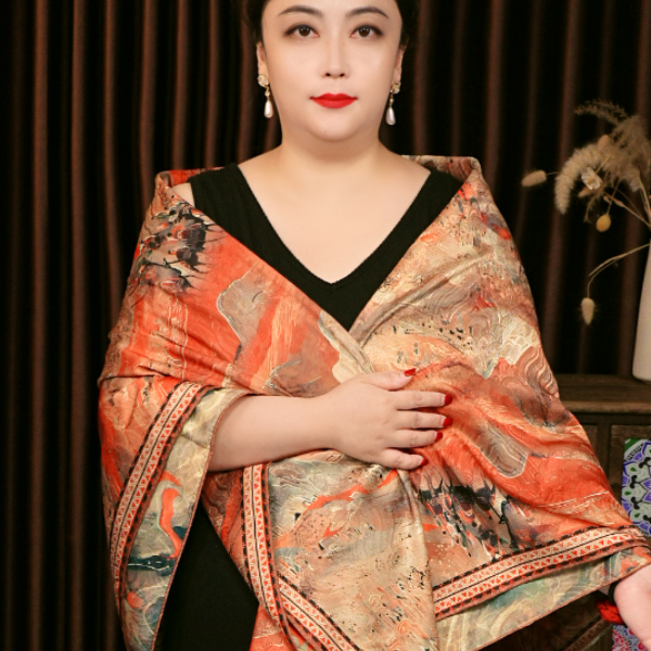 丝巾围巾披肩双面双色百搭旗袍昭君出塞140*140花萝大方巾141