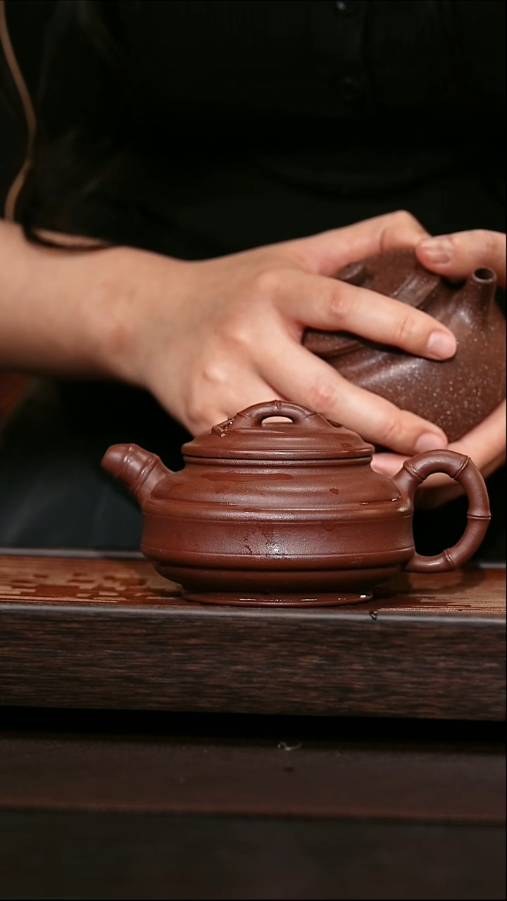 茶壶紫砂原矿紫砂壶  双线竹鼓