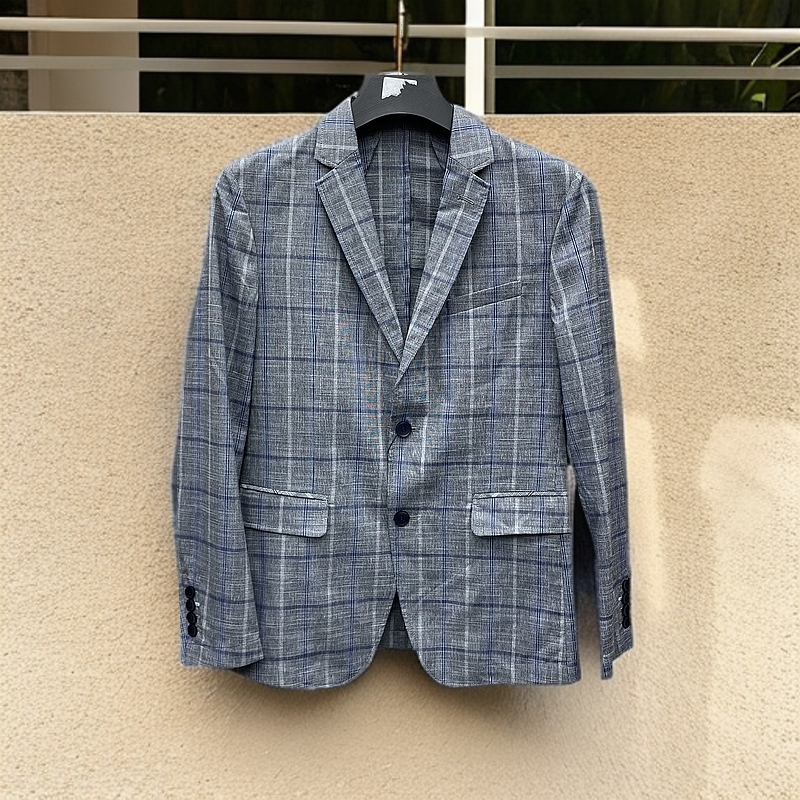 4795男士品质亚麻透气单西外套  灰格