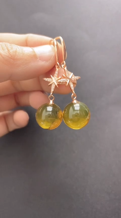 【闪购商品】琥珀裸石银S925镶嵌蓝珀耳坠