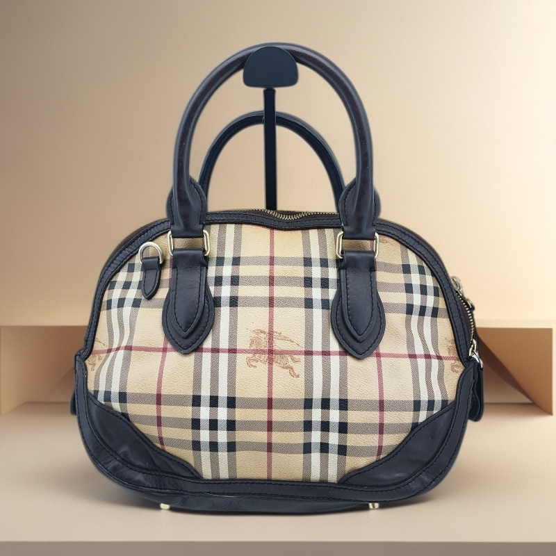 95新 BURBERRY/博柏利  格纹拼黑贝壳包 1760 3708 