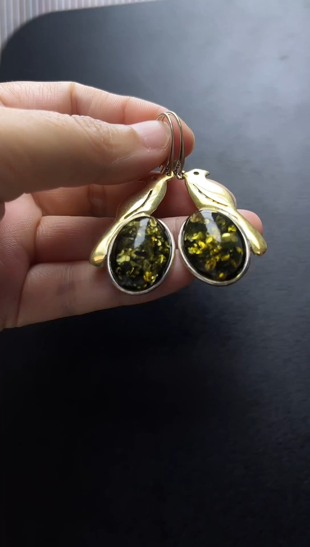 银S925镶嵌琥珀裸石琥珀耳坠