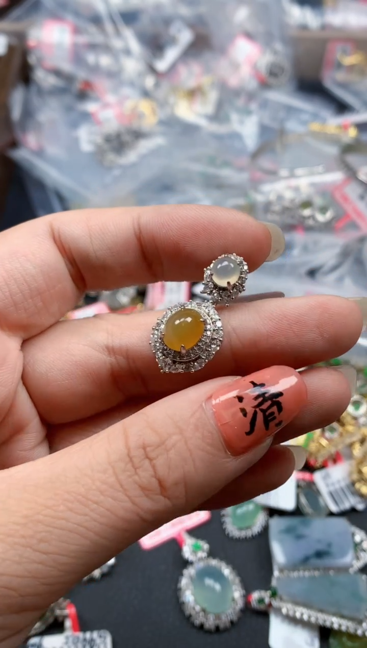 银S925镶嵌戒指翡翠天然A货缅甸翡翠