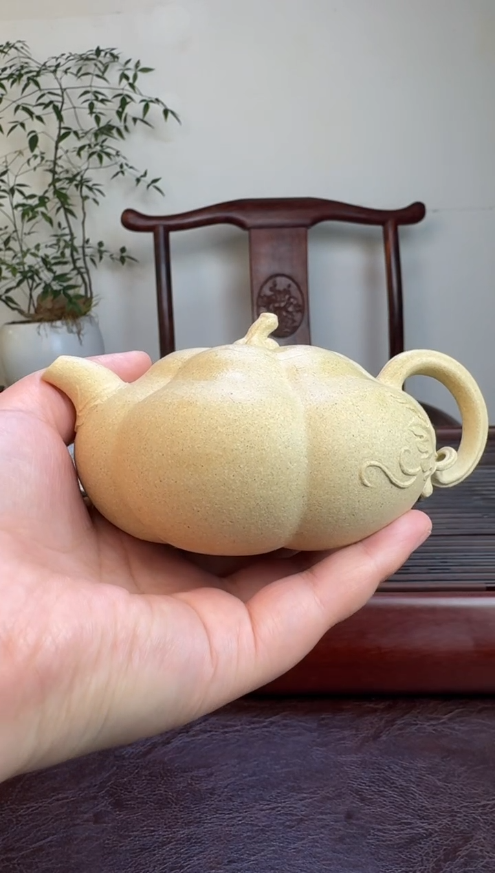 茶壶紫砂无添加/仿生器薄胎南瓜壶/至纯本绿40目/300CC精工半手