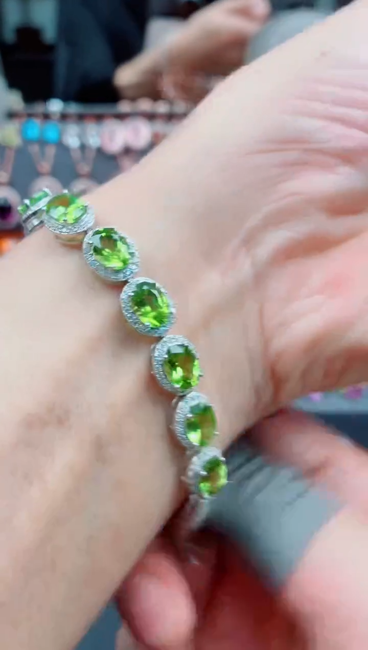 银S925镶嵌手链橄榄石橄榄石手链