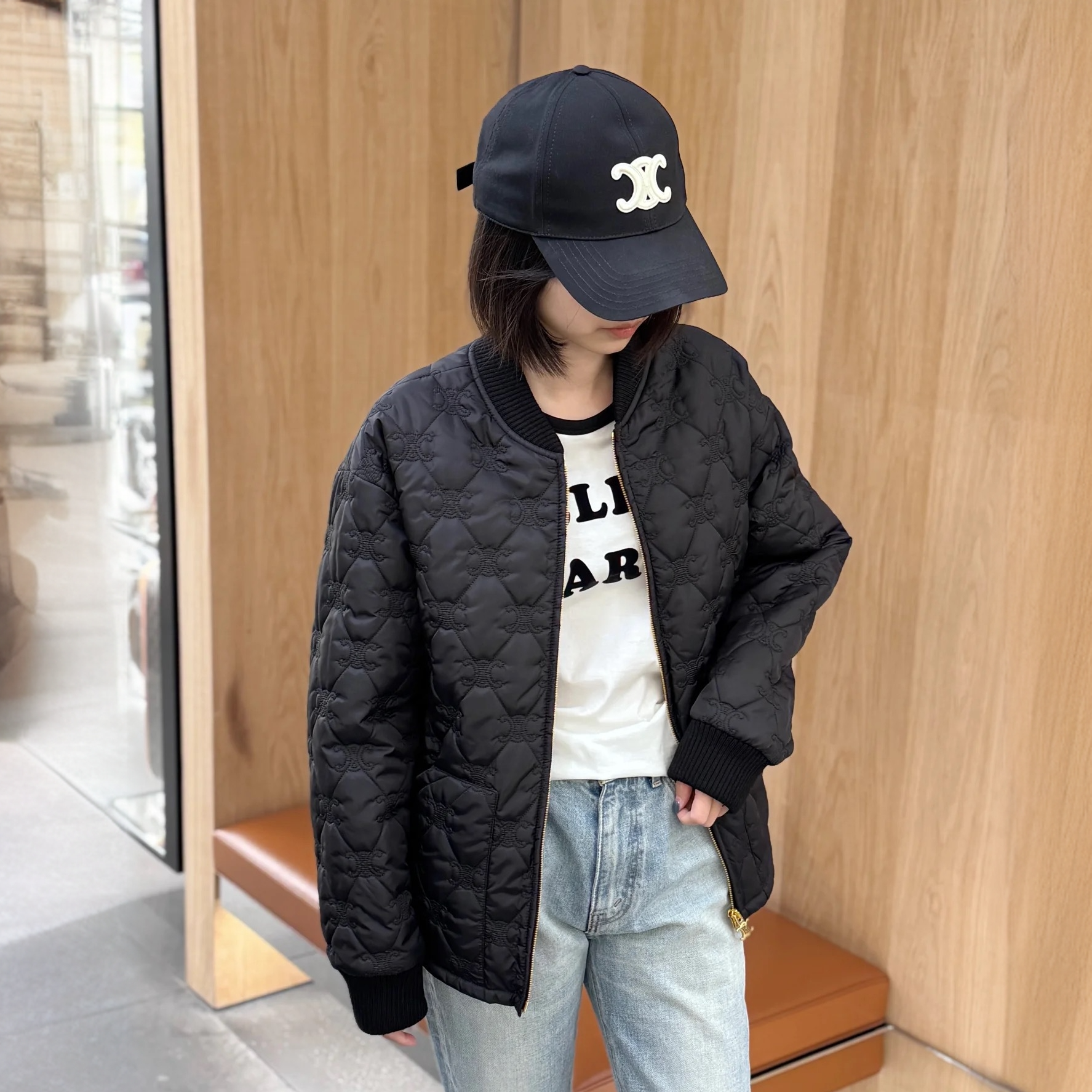 未使用 Celine/思琳 【现货】25新款凯旋门绗线黑色薄棉夹克