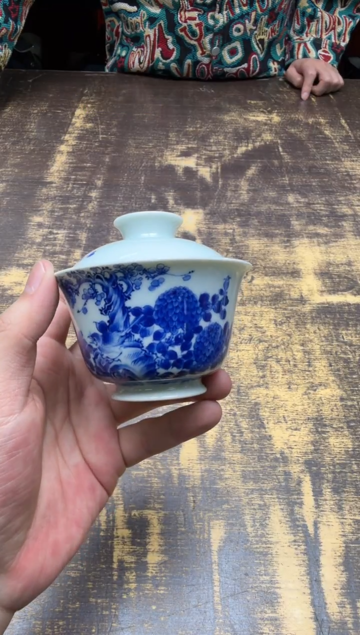 戏墨柴窑 花香宜人二才盖碗