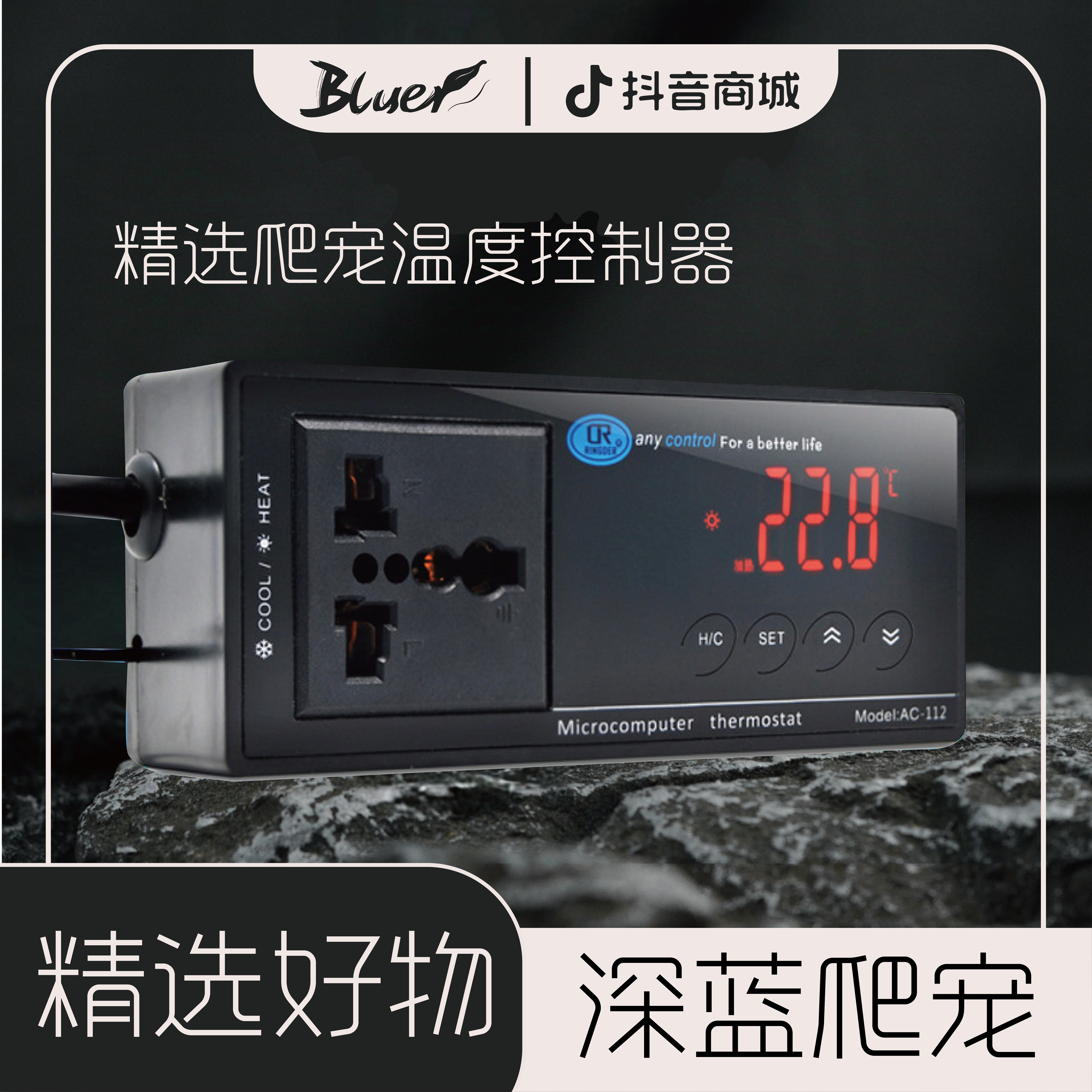 爬宠智能温控器用于蓝舌石龙子守宫睫角鬃狮饲养缸加热控温