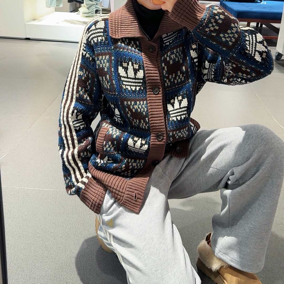adidas 「新年款」慵懒风针织运动毛衣开衫外套KT0715 预全渠C