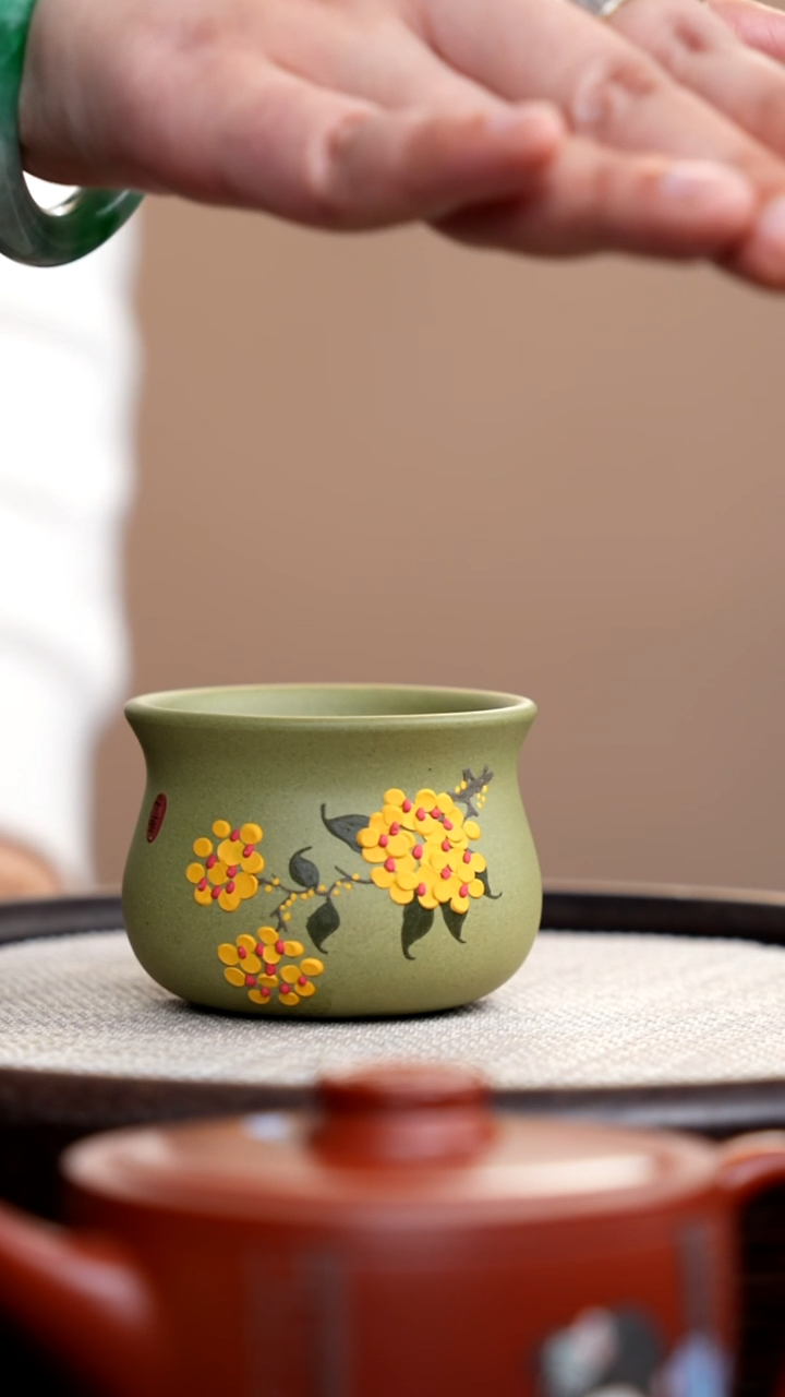 茶壶紫砂豆青砂收口杯黄花