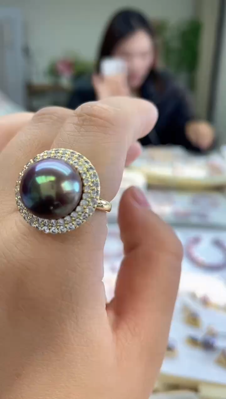 未镶嵌戒指淡水珍珠紫色系 太阳花13mm