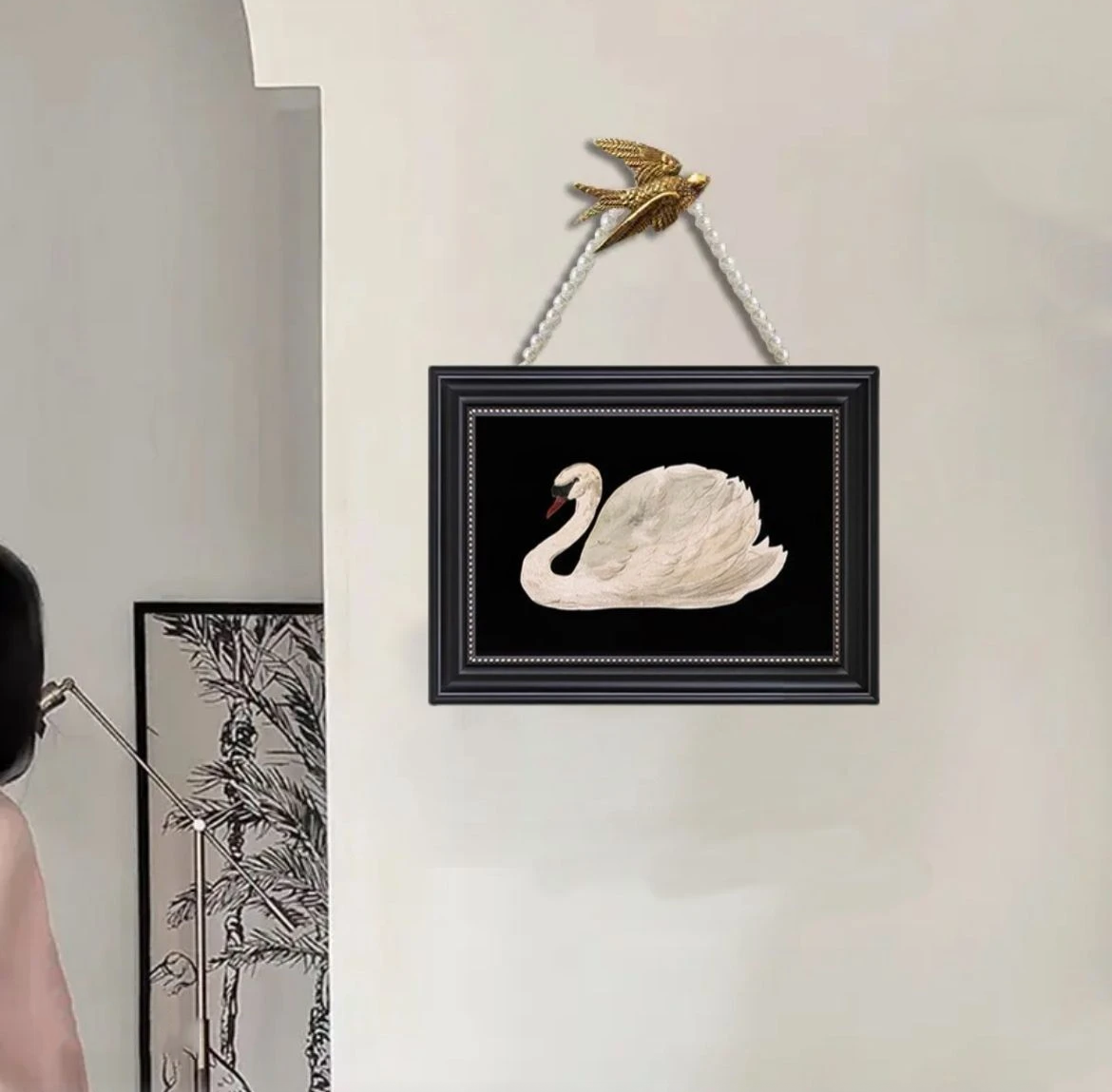 A67法式古风天鹅挂画复古卧室床头高级黑白客厅装饰画餐厅壁画