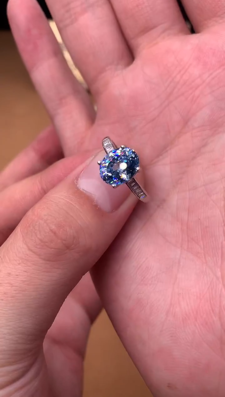 银S925镶嵌戒指海蓝宝石2222