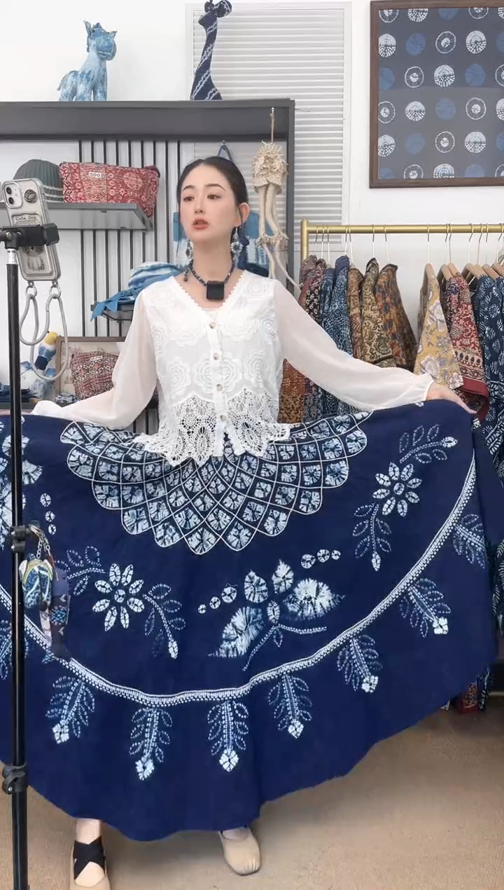 【闪购商品】蝶恋花白族非遗手工扎染大摆裙90cm